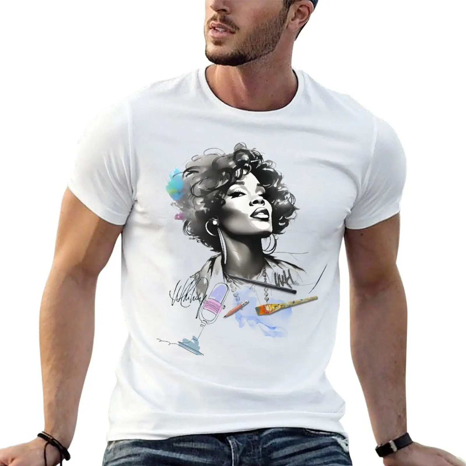 Whitney Houston in Sketch T-Shirt cotton man t-shirts animal prinfor boys mens graphic t-shirts big and tall