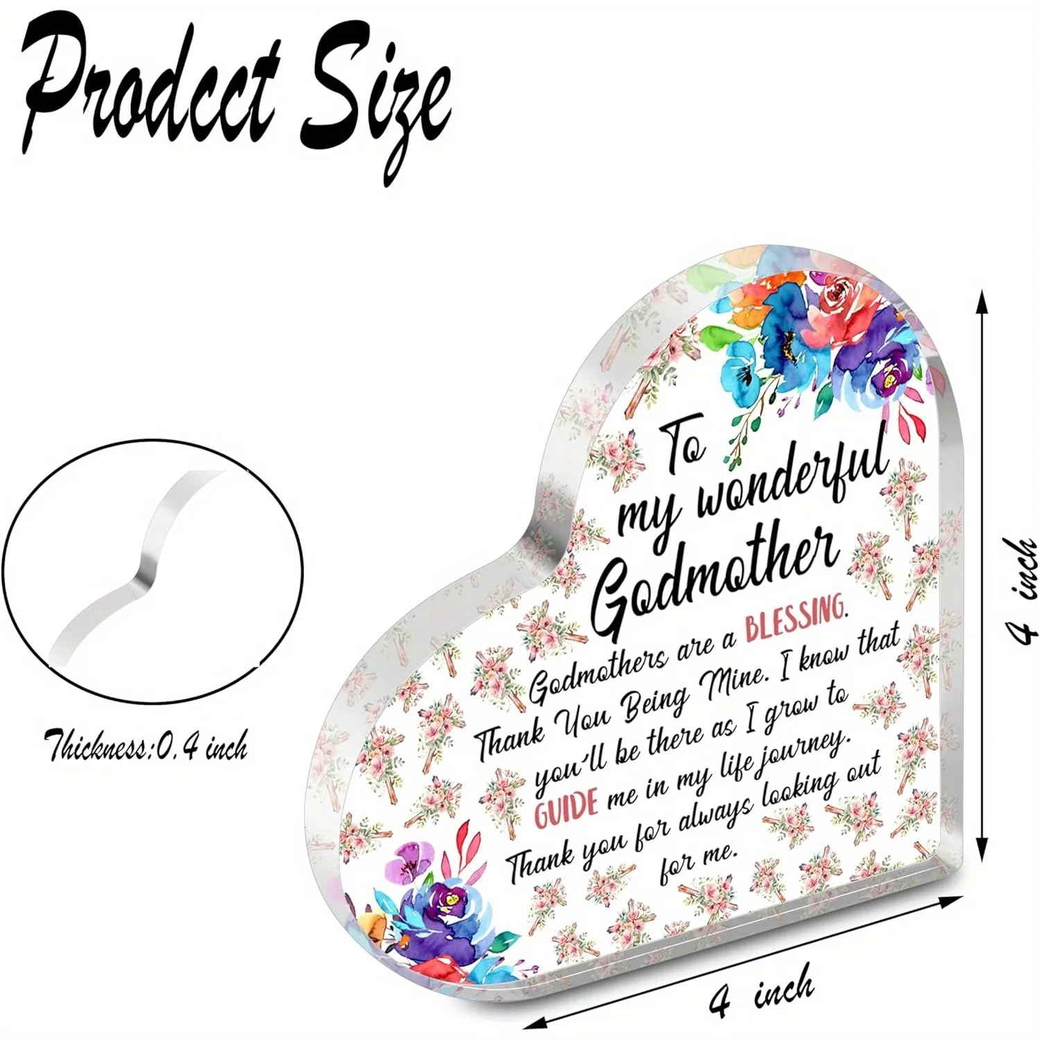 Acrylic Godmother Heart Desktop Decor 2D Flat Baptism Gift from Godchild