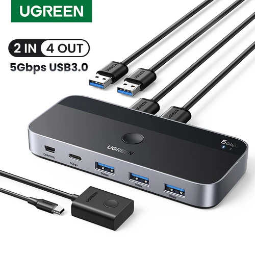 UGREEN-conmutador KVM USB 3,0 para PC, teclado, ratón, impresora, 2 piezas, compartir 4 dispositivos