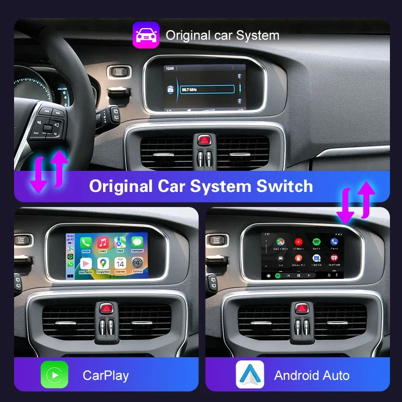 Wireless Carplay Box For Volvo V40 V60 XC60 S60 S80 Before 2014 Multimedia Android Auto Ｍodule Mirror Link Display Screen Camera