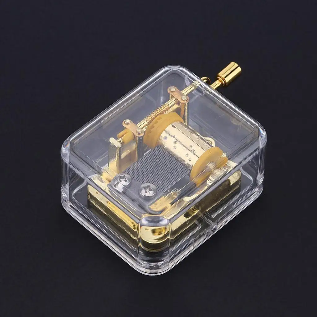 Mini Hand Crank Music Box Edelweiss Tune Acrylic Zinc Alloy Gift for Home Desk and Office Decor