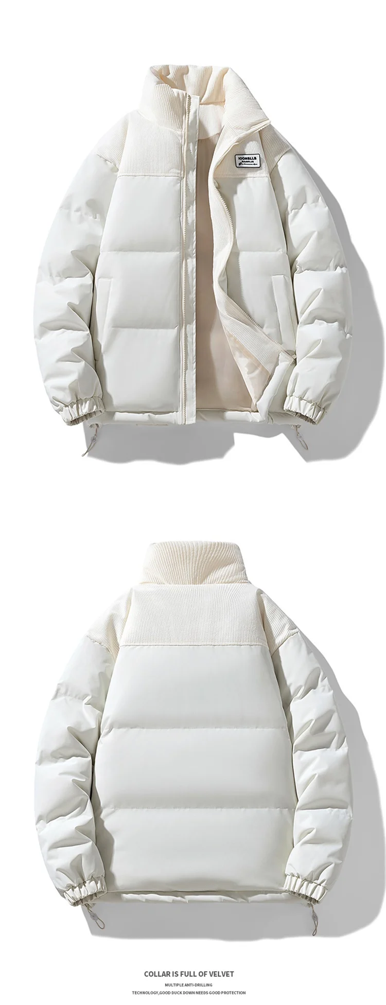 Men Color Block Stand Collar Cotton Coat Men Korean Style Quilted Cotton Outerwear Couple Matching Warm Padded Windproof Parkas