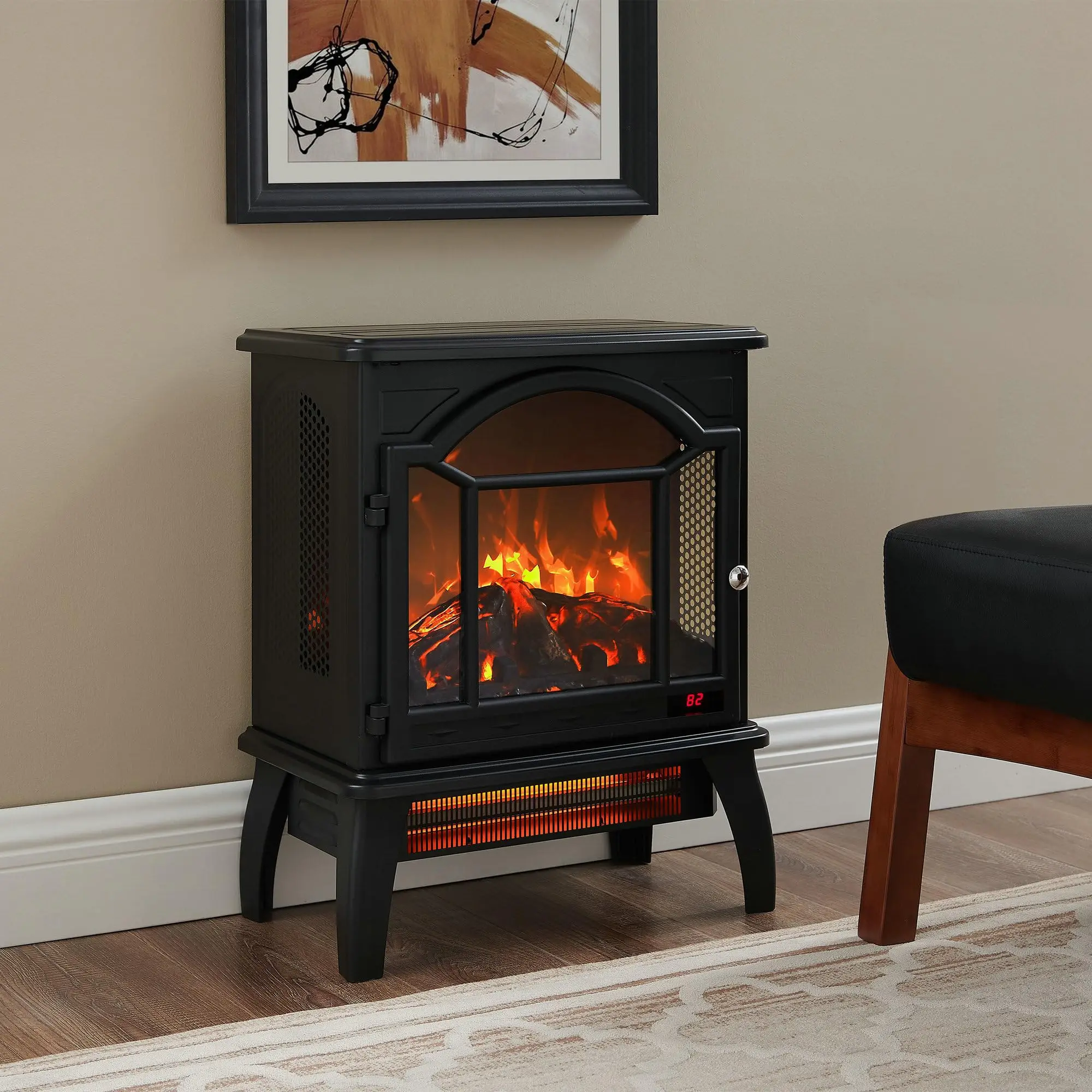 Fireplace Stove with Remote Control, Flame Colors Effect with 4 Adjustable Brightness, 18 Inch 3D Flame Electric