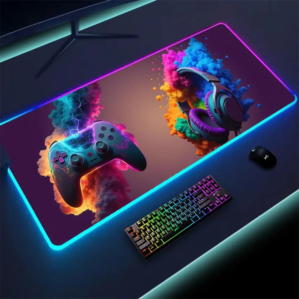 

Gamepad Pattern Mouse Pad XXL RGB Keyboard Cover Colorful MousePad LED Light E-sports Mousepad Computer Gamer Glow Long Desk Mat
