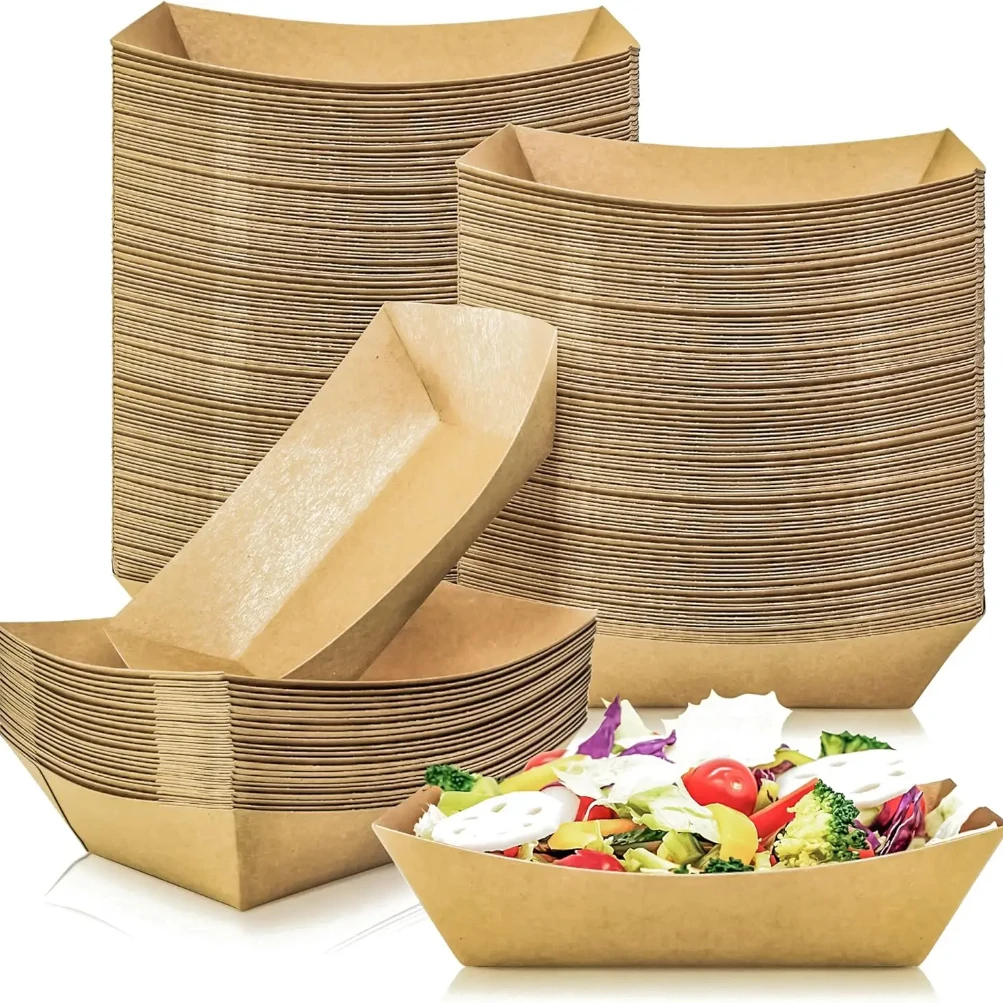 

Brown Kraft Paper Disposable Recyclable Eco-Friendly Food Serving Boats Take Out Food Trays Party Supplies for Fries Wholesale