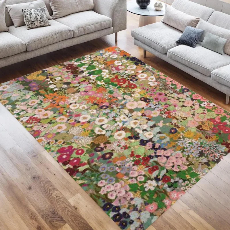 VIKAMA Colorful Vintage Floral Rug, Botanical Garden Carpet, Non-Slip Soft Area Mat for Living Room Bedroom