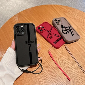 جراب هاتف مستر لكرة القدم مع حزام يد لجهاز آيفون ، غطاء خلفي ناعم من مادة TPU ، C-cR7-R-Ronaldos ، 16 ، 15 ، 14 ، 13 ، 12 ، 11 Pro Max ، ميني ، XR ، XS ، Plus أفضل 10 إطارات مبيعات CR7 - رقم 3