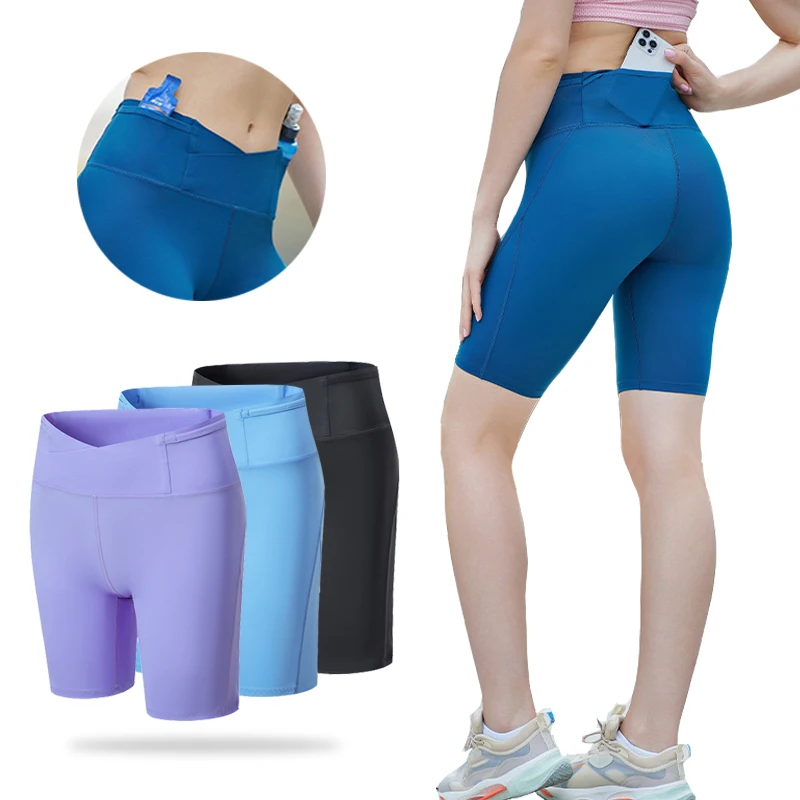 (S-XL)Quick Dry Marathon Running Shorts Women Compression Tights Exercise Training Racing Gym Yoga Fitness Shorts with pocket