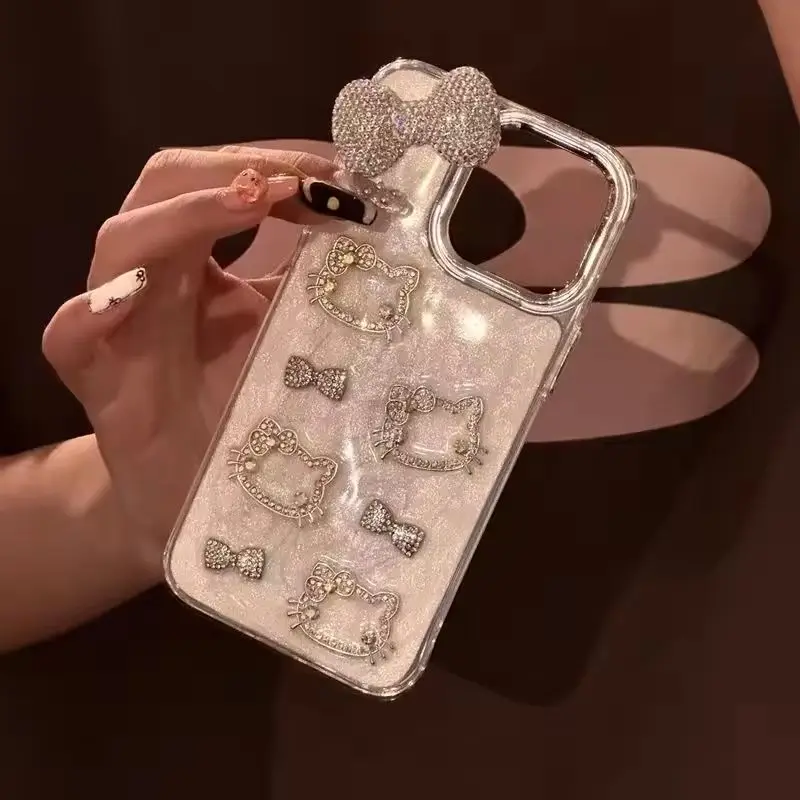 Luxe meisje 3D Flash Diamond Bow Glitter Telefoon Case Voor iPhone 15 13 14 12 16 Pro Max 11 Zilver Blingbling Schokbestendige Achterkant