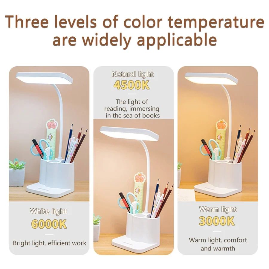 LED Desk Lamps Rechargeable Table Lamp Touch Dimmable Eye Protection Light with Pen Holder Night Light Student Reading Light
