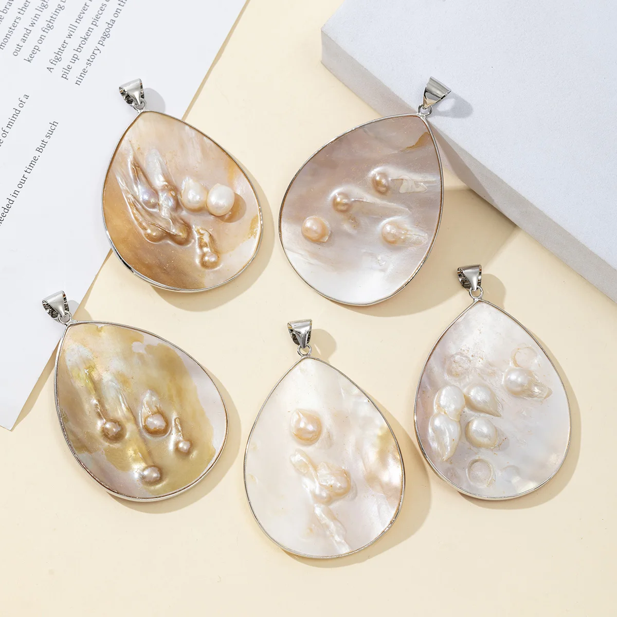 1pc 61x48mm Teardrop-Shaped Pendant Natural Shell Semi-Finished Charms for Jewelry Making DIY Women Necklace Earrings Accessory