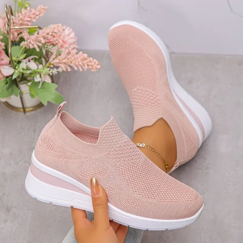 2025 Women Casual Sneakers Breathable Wedge Lightweight Shoes Women Slip on New Comfortable Spring Mesh Shoes Zapatos De Mujer
