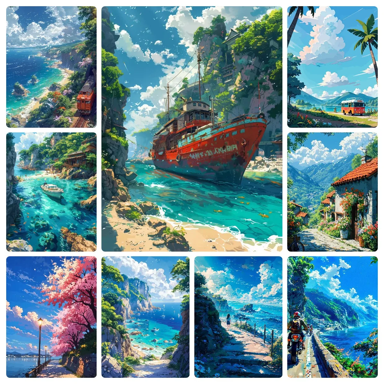 Oil Painting By Numbers Fresh and Healing Seaside Town Landscape Canvas Printing Seaside Villa Hotel Homestay Home Wall Decor