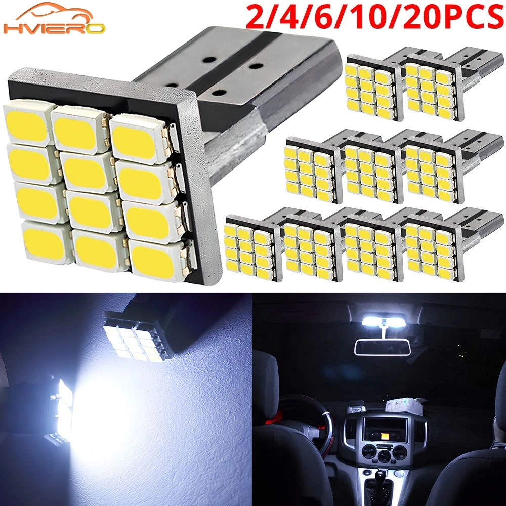 

2/4/6/10/20X T10 W5W 12SMD 1206 License Plate Corner Backup Dome Door Lamp Wedge White LED 12V Canbus Decoder Car External Light