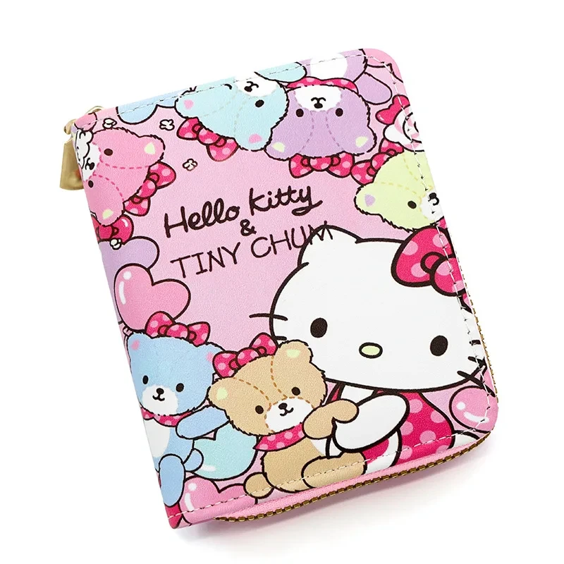 Sanrio Cute Wallet Hello Kitty Coin Purse Kawaii Leather Card Holder Women Pu Casual Money Card Bag Kids Birthday Gift for Girls