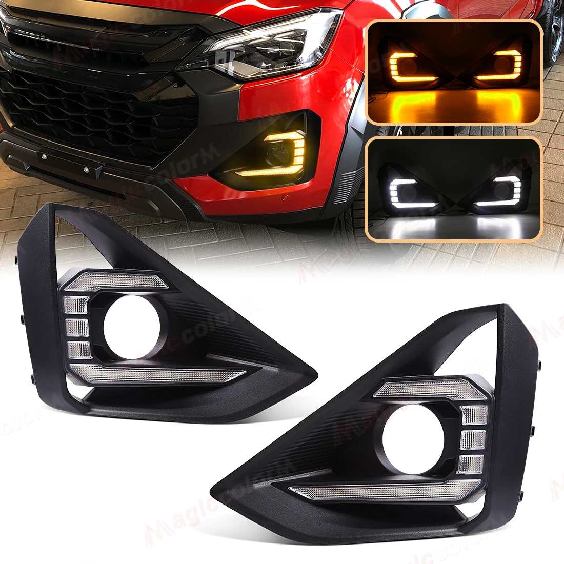 

2PCS For Isuzu DMax 2023 2024 2025 LED Daytime Running Light DRL Front Bumper Fog Lamp Turn Signal Yellow White Accessories 12V