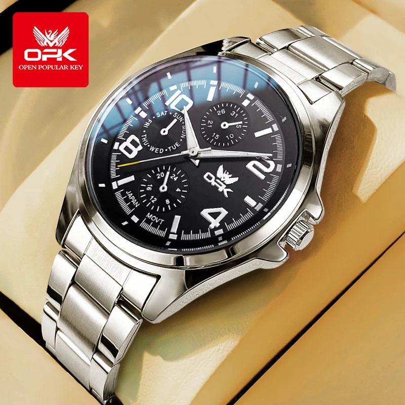 OPK 6017 Mens Watch Original Multifunctional Chronograph Quartz Watch For Man Waterproof Luminous Watch With Box Reloj