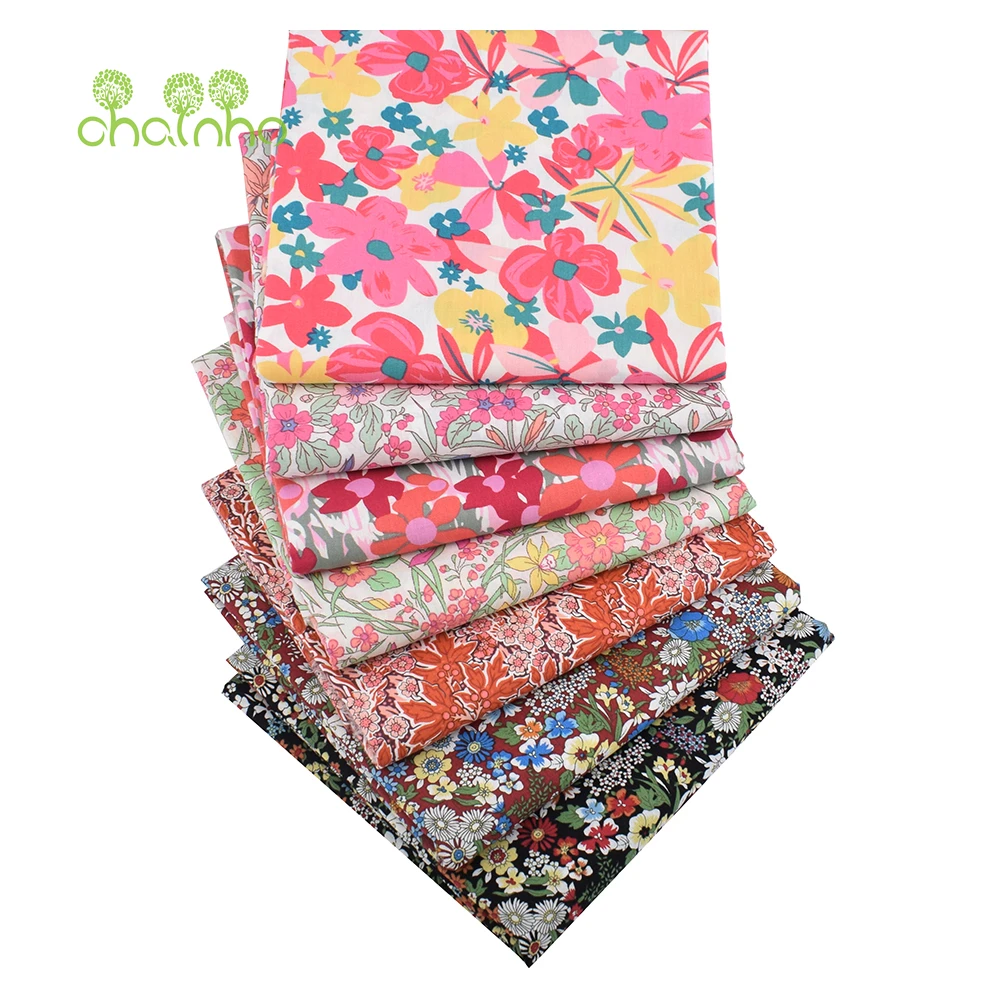 

Chainho,Printed Plain Weave Poplin Cotton Fabric,DIY Sewing Quilting Material,Patchwork Cloth,Flower Series,4 Sizes,PCC113