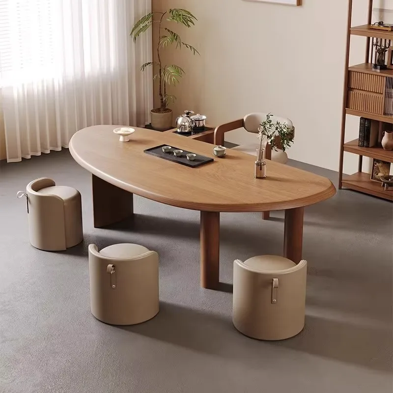 Nordic wooden oval coffee table chair combination modern simple multi-functional home living room office creative 2026 new model