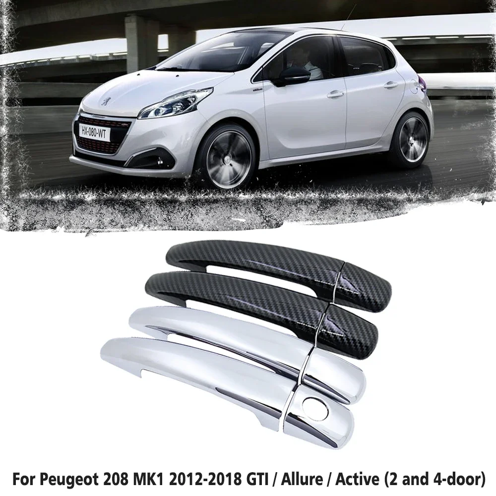 Black Carbon Fiber Car handle Or ABS Chrome Door Handles Cover for Peugeot 208 MK1 2012~2018 Car Accessories Styling GTI Active