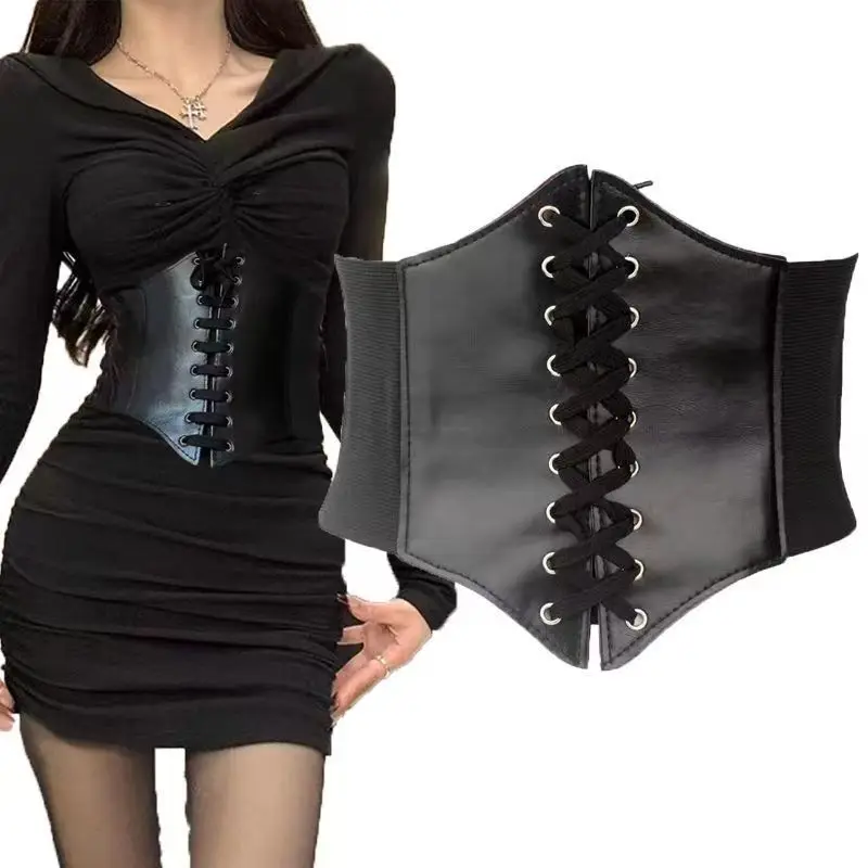 New Corset Punk Black Wide Belt Pu Leather Slimming Body Belts for Women Elastic High Waist Belt Female Dress Cummerbunds Gifts