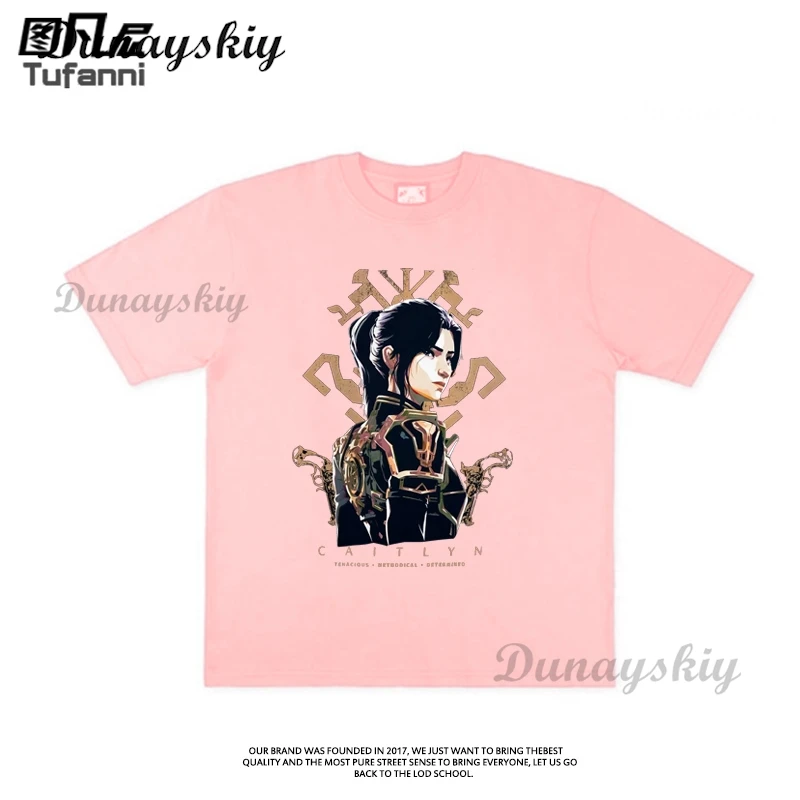 Arcane Caitlyn 코스프레 티셔츠, 남성 미적 애니메이션 Vi Jinx 티셔츠, 만화 캐주얼 빈티지 코튼 셔츠, 맞춤형 패션