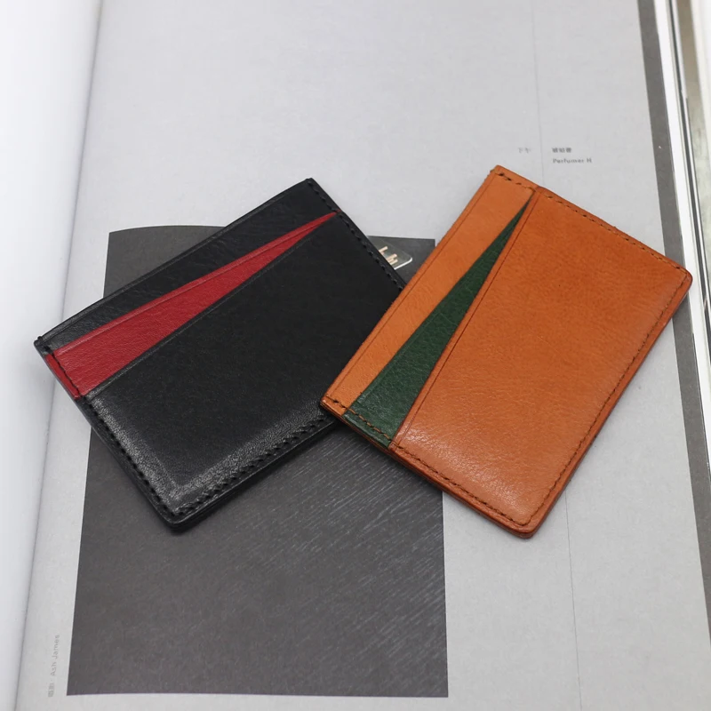 

Luxury Credit Card Bag Vegetable Tanned Cowhide Retro Multiple Card Slots Slim Bus Clip Small Wallets