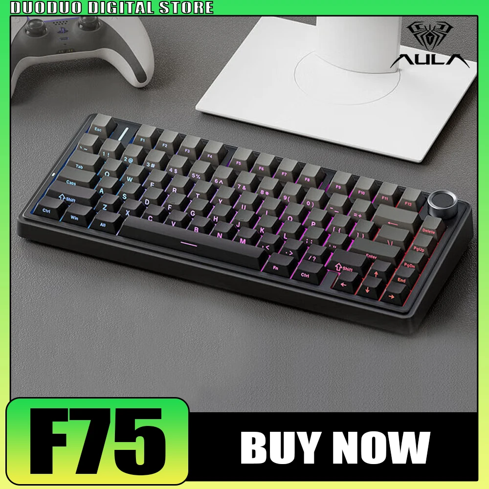 

AULA F75 Mechanical Keyboard Multifunctional Knob Three Mode RGB Hot Swap Gaming Keyboard Gasket Pc Gamer Accessories Office