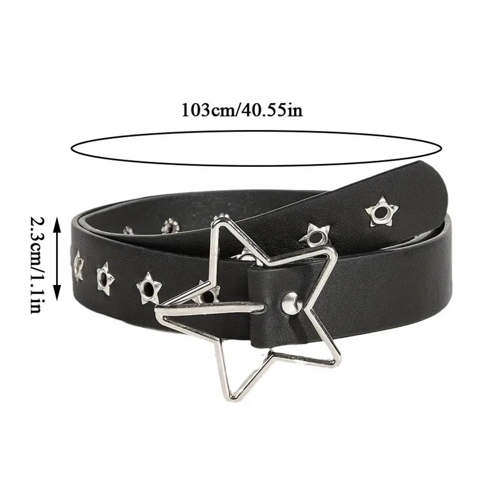 Women Vintage Jeans Pants Decorative Belts Fashion Casual Goth Punk Pu Leather Waistband Y2K Star Buckle Single Row Rivet Belt