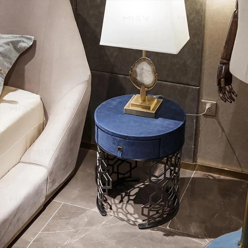 Italian light luxury stainless steel metal bedside table locker