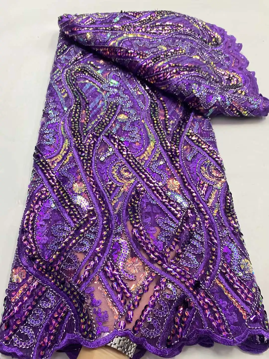 

Gold African Lace Fabric 2024 High Quality Lace Nigerian Sequins Lace Fabric 5 Yards For Women Dresses French Tulle Lace Fabric
