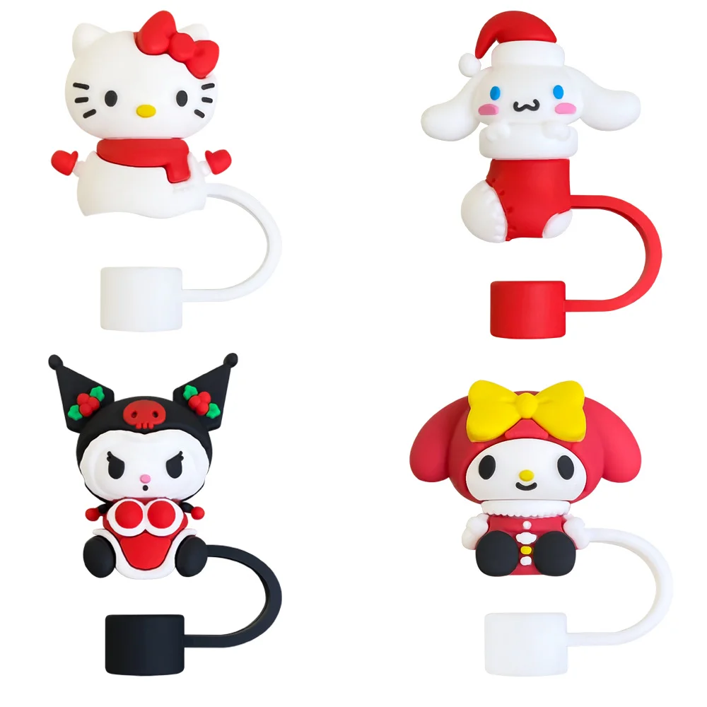 Kawaii KT Cat Dustproof Straw Cap Cinnamoroll Cute Cartoon Silicone Straw Cap Kuromi Cup Decorations Christmas Party Props Gift