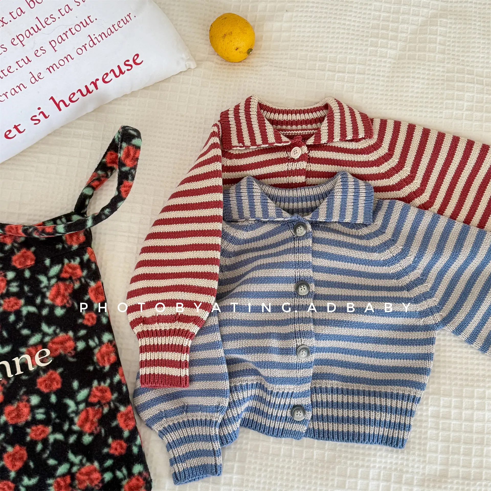 Kids Striped Knit Cardigan Baby Stand Collar Sweater Coat Toddler Boys Girls Vintage Knitwear Spring Autumn Warm Soft Outerwear