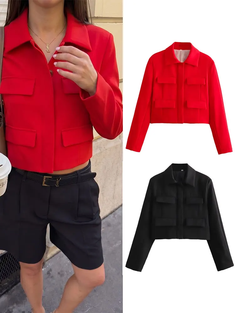 

HH Womens Vintage Long Sleeve Slim Coat Single breasted Pocket Outerwear Casual Party Fashion Beach Vacation Cropped Jacket