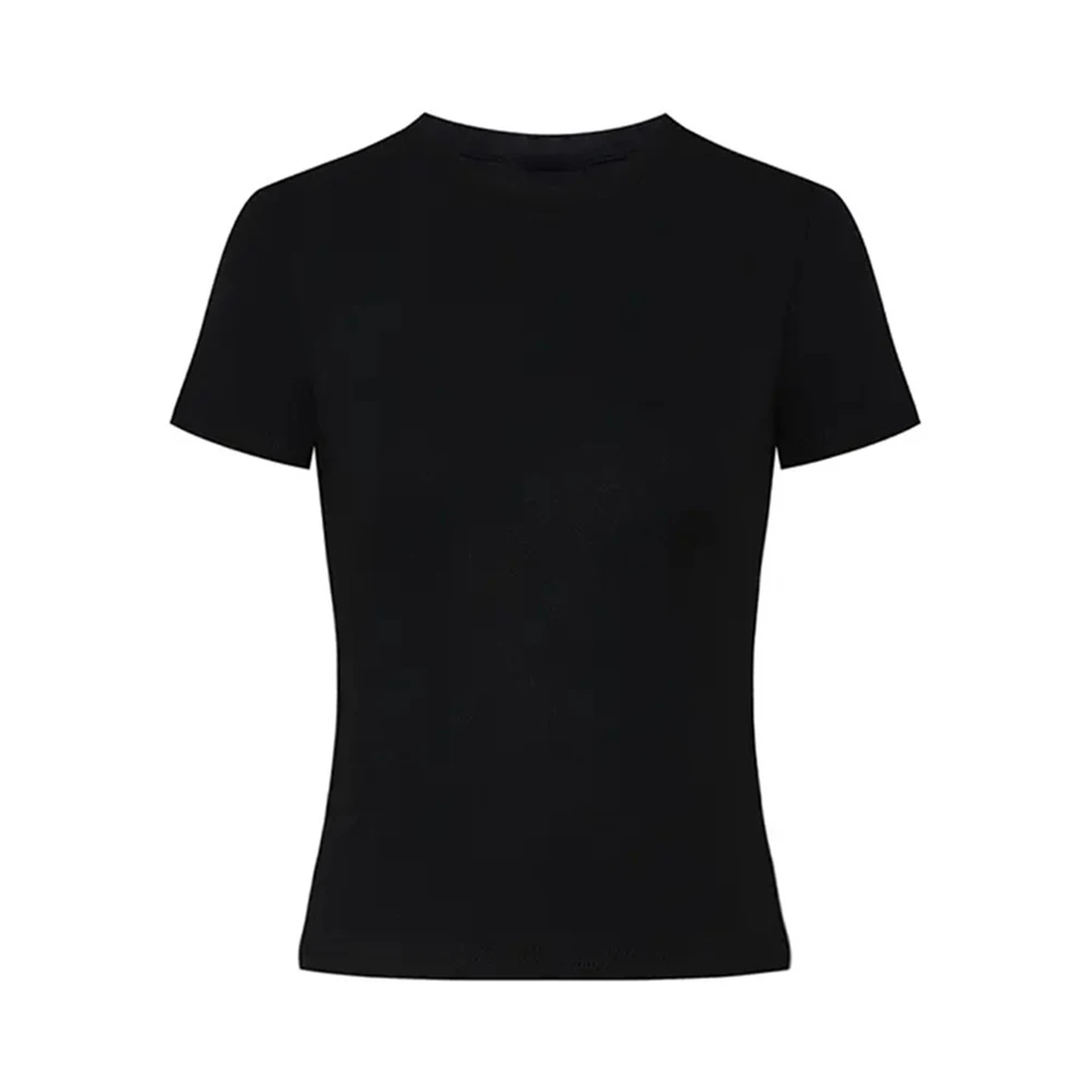 Basic Simple Women Round Neck Short Sleeves T-shirt Slim Fit Base Shirt Top Fashion Summer Casual Streetwear
