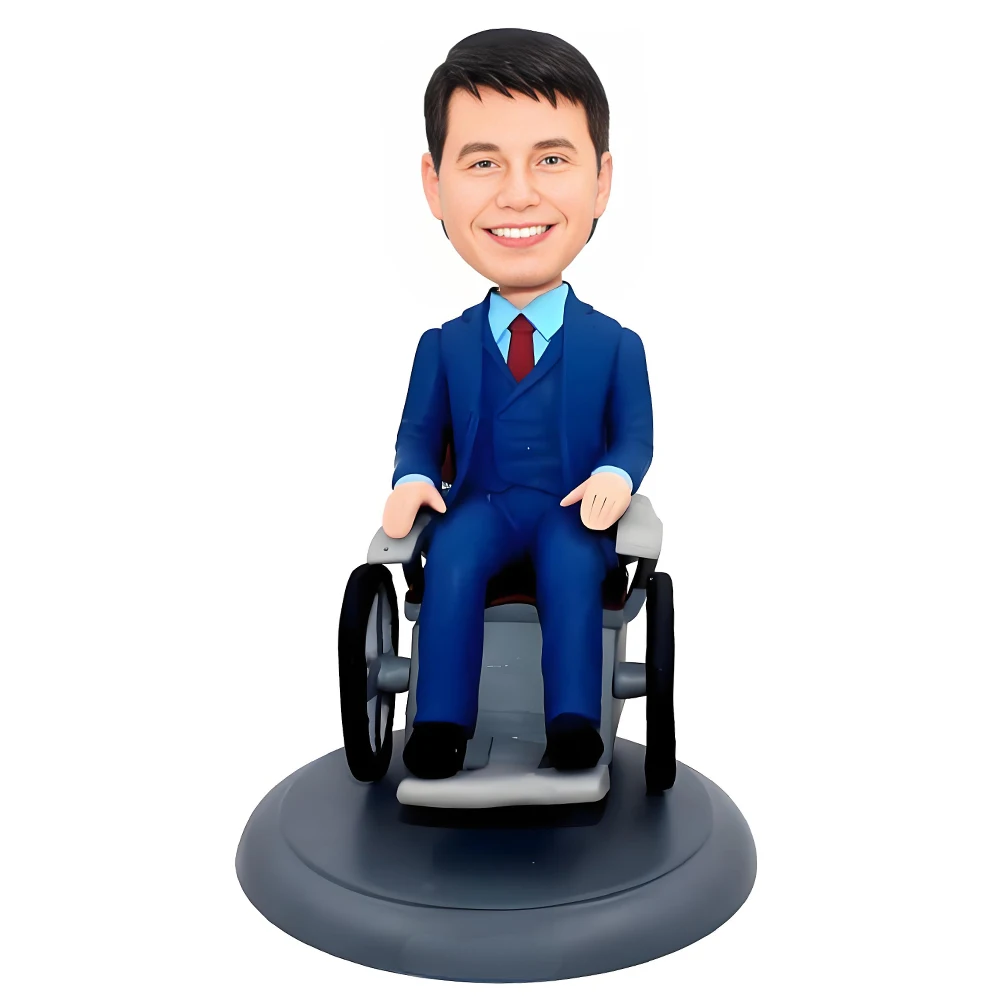 Custom Wheelchair Business Professional Bobblehead, Hand-Crafted Figurine, Navy Blue Suit Sculpture Based on Your Photo