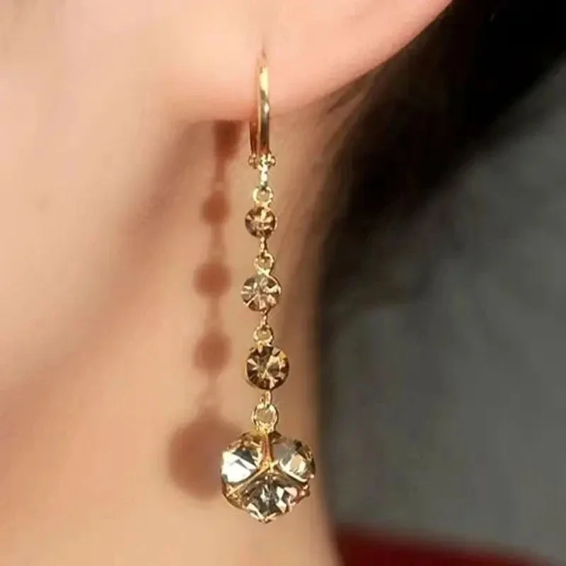 Fashionable Elegant Exquisite Brown Rhinestone Ball Zircon Tassel Earrings For Women Everyday Accessories Party Jewelry Gifts