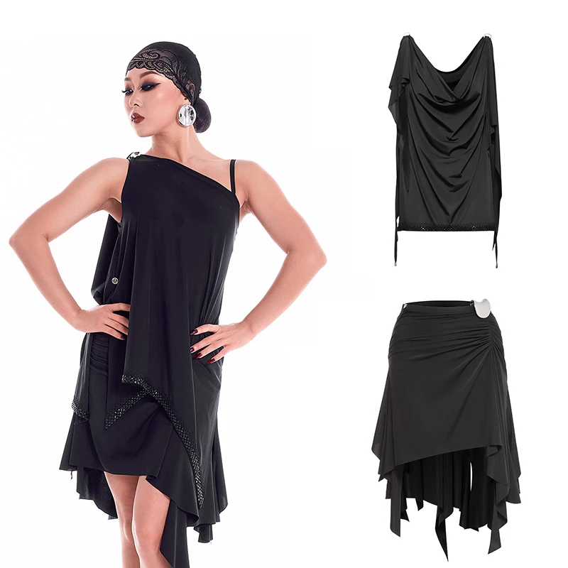 2026 Adults Latin Dance DUYQ Sexy Backless Top Irregular Skirt Chacha Rumba Tango Latin Performance Costumes For Women DN23439