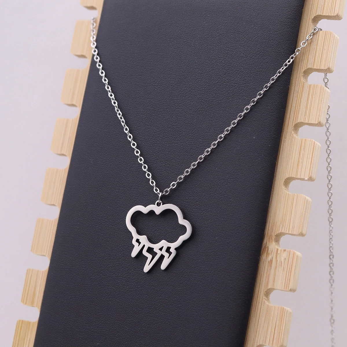 Kinitial Cloud Lightning Pendant Necklaces For Women Girls Stainless Steel Chain Weather Jewelry Accessories Gifts
