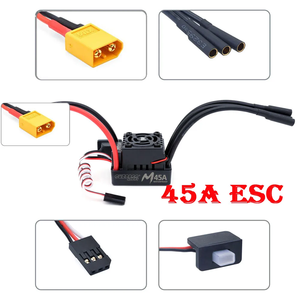 Surpass Hobby Wasserdichter RC ESC M35A/45A/60A Bürstenloser Geschwindigkeitsregler 2-3S für 1/10 1/12 1/14 1/16 RC On-Road Buggy Monster