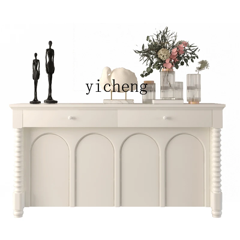 

ZK Cream White Solid Wood Sideboard Arched Door Solid Wood Simplicity Living Room Minimalist Entrance Decoration Shoe Cabinet