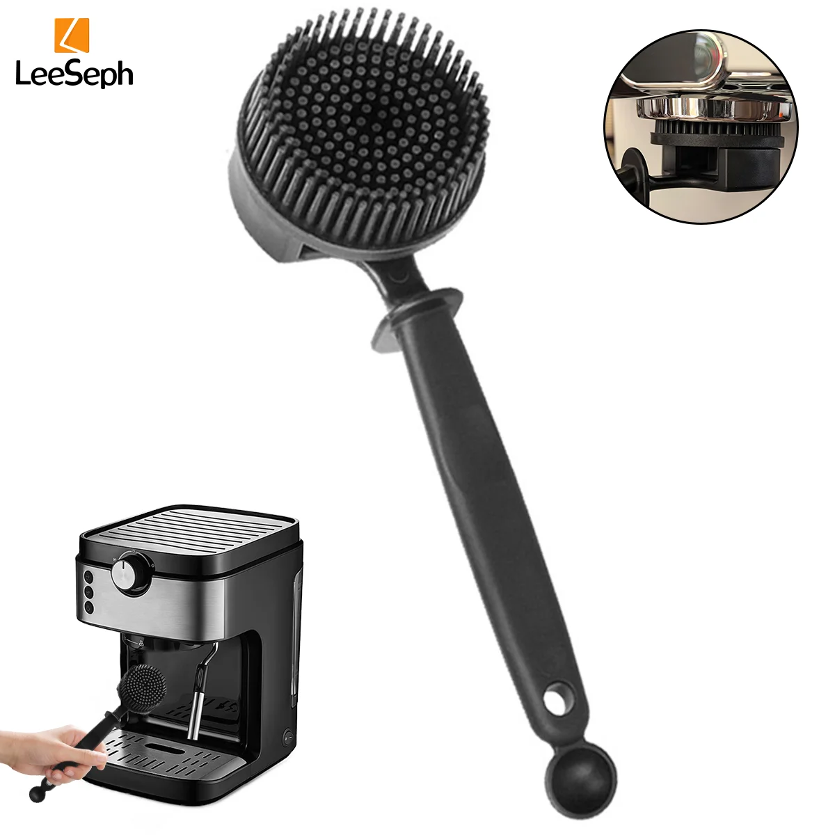 Leeseph Latest Coffee Machine Cleaning Brush, Espresso Group Head Cleaning Brush, Detachable Silicone Bristles, Cleaning Tool