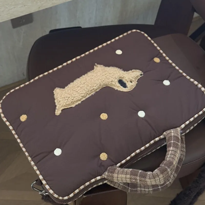 Ins Puppy Embroidery Brown Laptop Bag MacBook Air Pro 13 14 15 16 Inch Laptop Sleeve Large Capacity Shockproof Anti Fall Handbag