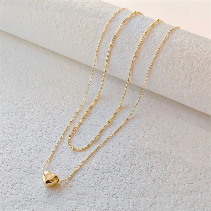 

Vintage Bohemian Double Layer Heart Pendant Necklace for Women Neck Chain Heart Necklace Ethnic Choker Necklace Jewelry Gift