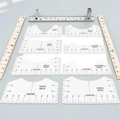 8 قطعة تي شيرت توسيط حاكم المهنية تي شيرت دليل دقيق الرقبة أداة قياس محاذاة قالب دائم ضوء المحمولة