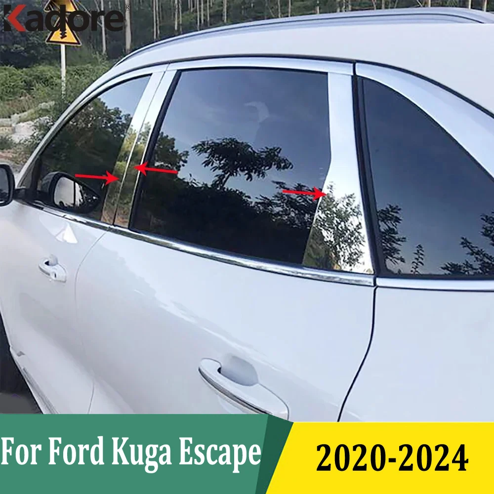 For Ford Kuga Escape 2020-2022 2023 2024 Window Center Pillars B+C Cover Trim Frame Car Exterior Accessories Stainless Steel