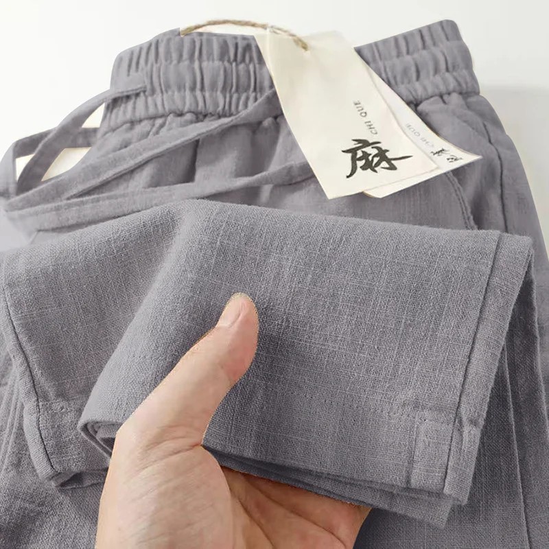 High-End Linen Pants Charcoal Grey Cotton Linen Straight Leg Summer Thin Casual Trousers for Men Lightweight Drapey Loose Fit