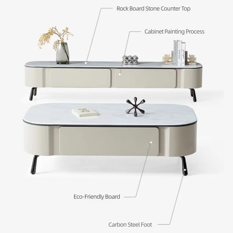 طاولة مركزية بسيطة وحديثة لغرفة المعيشة، طاولة قهوة فاخرة باللون البيج، مجموعة حامل تلفزيون، طاولات داخلية من الفولاذ مع درج تخزين #5