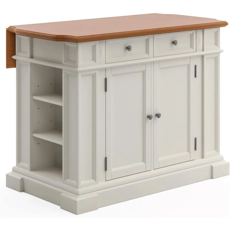 

Kitchen Island with Wood Top and Drop Leaf Breakfast Bar, Storage with Drawers and Adjustable Shelves