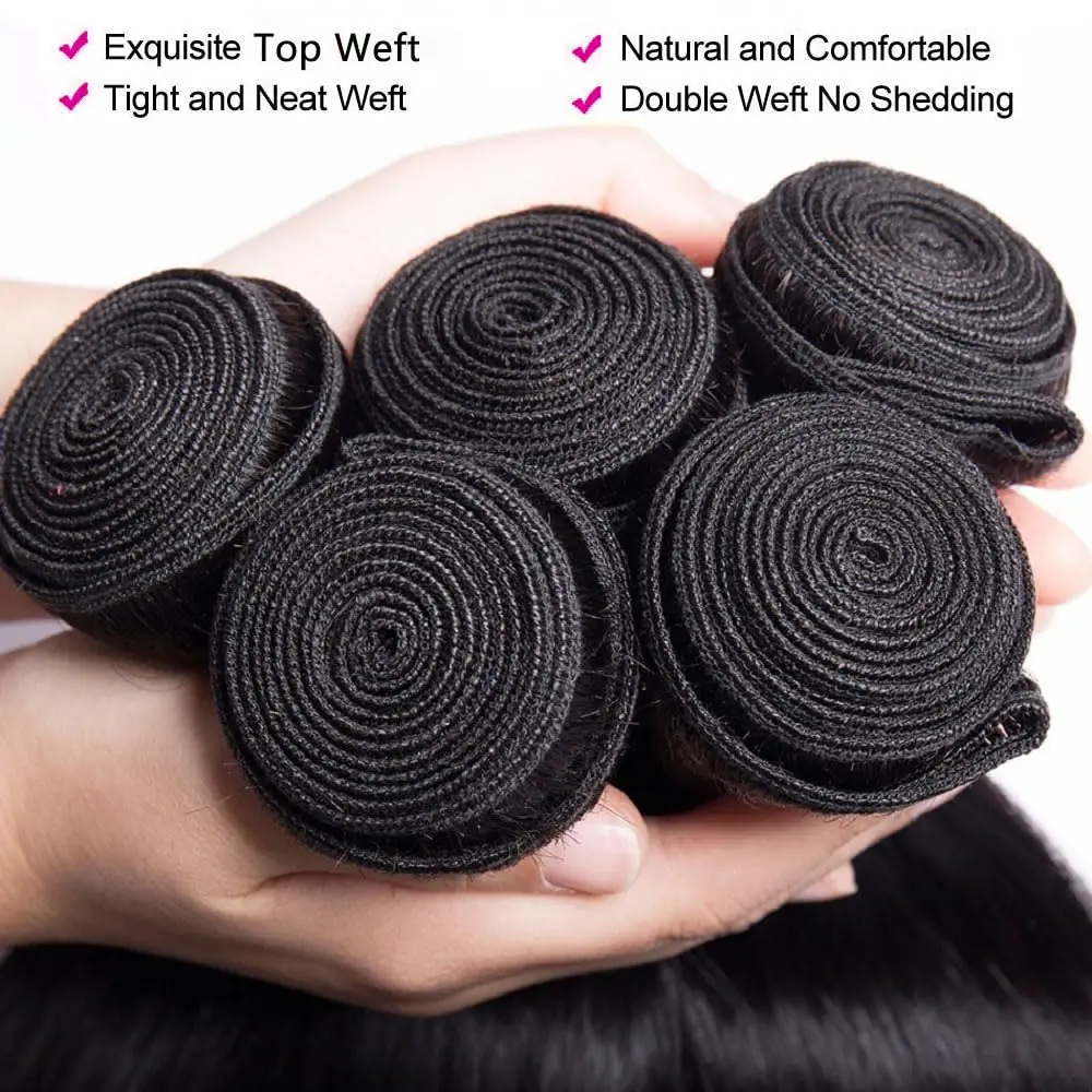 Extensiones de cabello humano 100% Remy brasileño para mujer, mechones rectos de 26, 28 y 30 pulgadas, 1/3 mechones de Color negro Natural